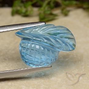 5.13 ct Blue Topaz Stone, Natural Topaz in Fantasy Carved Leaf Shape for Sale