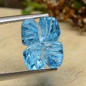 5.81 ct Blue Topaz Stone, Natural Topaz in Fantasy Carved Leaf Shape for Sale