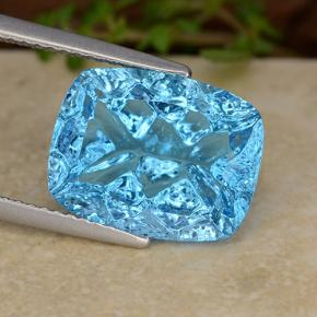 Deep Azure Blue Topas Edelstein - 6.9ct Cushion Concave Fantasy Cut (ID: 486067)