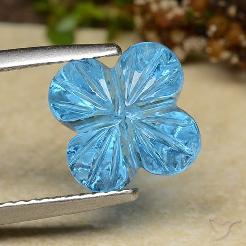 6.04ct Natural Swiss Blue Topaz, Flower Cut, Transparent