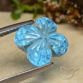 6.04 ct Blue Topaz Stone, Natural Topaz in Fantasy Carved Flower Shape for Sale