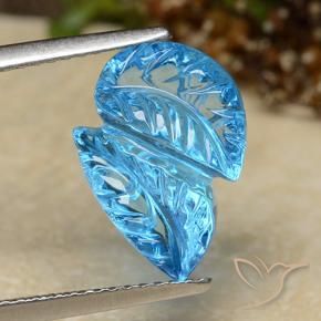 5.81 ct Blue Topaz Stone, Natural Topaz in Fantasy Carved Leaf Shape for Sale