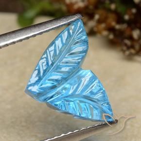 4.41 ct Blue Topaz Stone, Natural Topaz in Fantasy Carved Leaf Shape for Sale