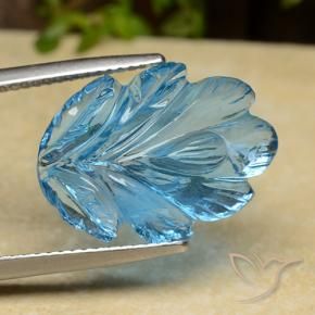 15.17 ct Blue Topaz Stone, Natural Topaz in Fantasy Carved Leaf Shape for Sale