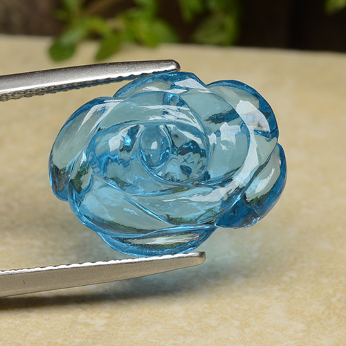来自巴西 11,16 克拉花形切割玛雅蓝黄玉,尺寸 16,6 mm 毫米,天然宝石,透明 净度,1 花雕刻黄玉,莫氏硬度为 8 适合日常佩戴饰品, 星期五宝石, Photo A