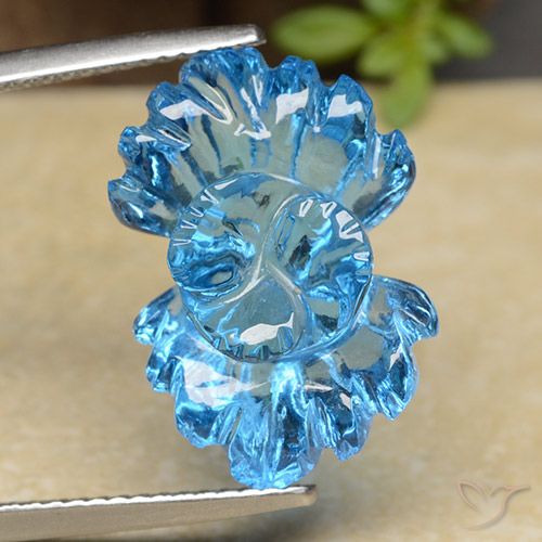 13.76 ct Loose Swiss Blue Topaz, 18.7 x 12.9 mm Carved From Brazil, Photo A