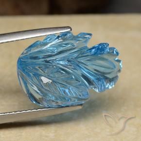 13.62 ct Blue Topaz Stone, Natural Topaz in Fantasy Carved Flower Shape for Sale