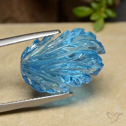 17.03 ct Blue Topaz Stone, Natural Topaz in Carved Leaf Shape for Sale