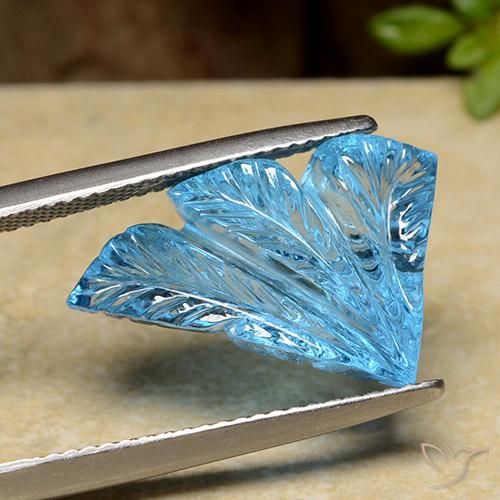 11.40 ct Blue Topaz Stone, Natural Topaz in Carved Leaf Shape for Sale