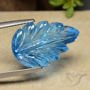13.36 ct Blue Topaz Stone, Natural Topaz in Fantasy Carved Leaf Shape for Sale
