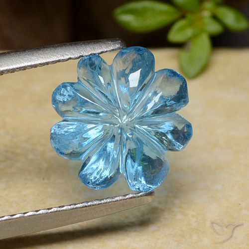 4.08ct Natural Swiss Blue Topaz, Flower Cut, Transparent