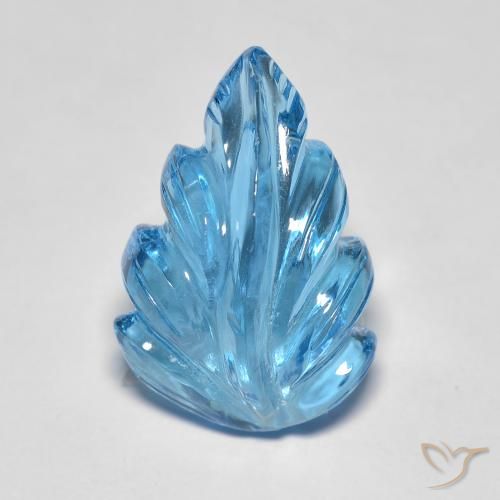 10.05 ct Blue Topaz Stone, Natural Topaz in Carved Leaf Shape for Sale