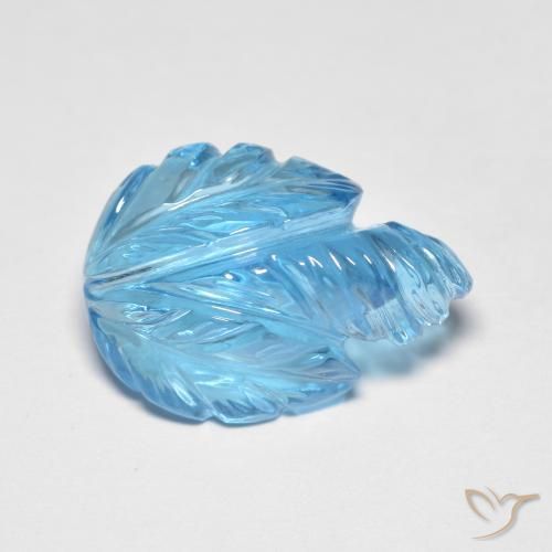 13.69 ct Blue Topaz Stone, Natural Topaz in Carved Leaf Shape for Sale