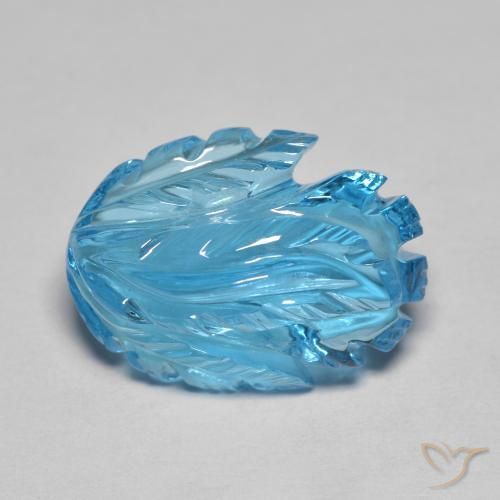 13.53 ct Blue Topaz Stone, Natural Topaz in Carved Flower Shape for Sale
