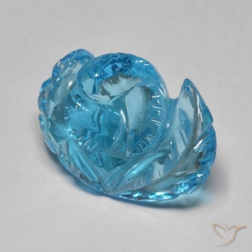 12.78 ct Blue Topaz Stone, Natural Topaz in Carved Flower Shape for Sale