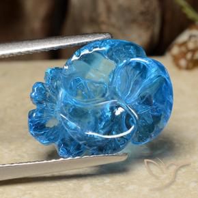 12.28 ct Blue Topaz Stone, Natural Topaz in Fantasy Carved Flower Shape for Sale