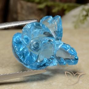 12.63 ct Blue Topaz Stone, Natural Topaz in Fantasy Carved Flower Shape for Sale