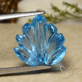 8.71 ct Blue Topaz Stone, Natural Topaz in Fantasy Carved Leaf Shape for Sale