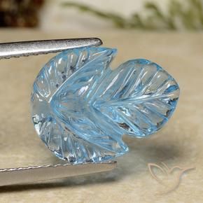 4.68 ct Blue Topaz Stone, Natural Topaz in Fantasy Carved Leaf Shape for Sale