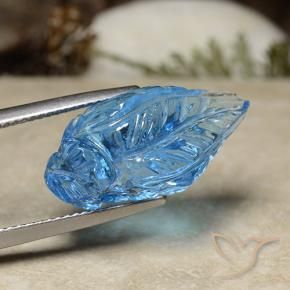 16.08 ct Blue Topaz Stone, Natural Topaz in Fantasy Carved Leaf Shape for Sale