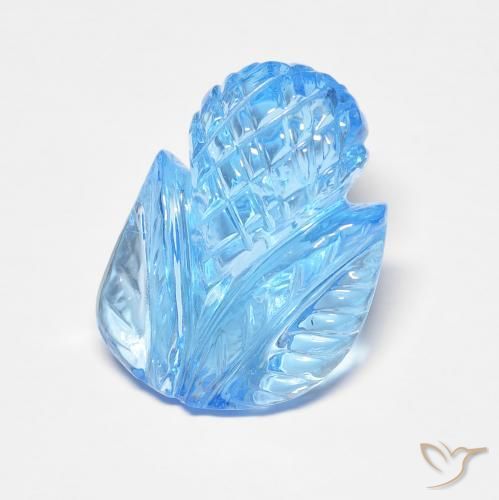 7.44 ct Blue Topaz Stone, Natural Topaz in Carved Flower Shape for Sale