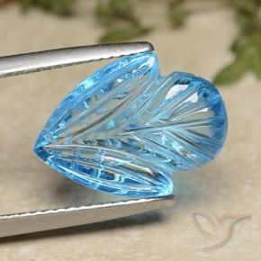 9.54 ct Blue Topaz Stone, Natural Topaz in Carved Flower Shape for Sale