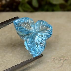 3.51 ct Blue Topaz Stone, Natural Topaz in Fantasy Carved Leaf Shape for Sale