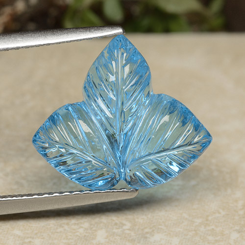 Deep Azure Blue Топаз Камень - 7.1ct Fantasy Carved Leaf (ID: 486267)