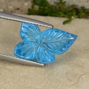 8.01 ct Blue Topaz Stone, Natural Topaz in Fantasy Carved Leaf Shape for Sale