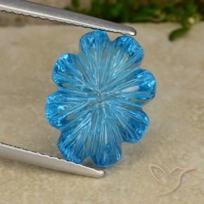 8.05 ct Blue Topaz Stone, Natural Topaz in Carved Flower Shape for Sale