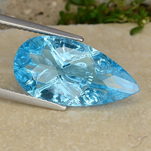 8.47ct Natural Swiss Blue Topaz, Pear Shape, Transparent