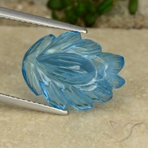 9.91 ct Blue Topaz Stone, Natural Topaz in Fantasy Carved Leaf Shape for Sale