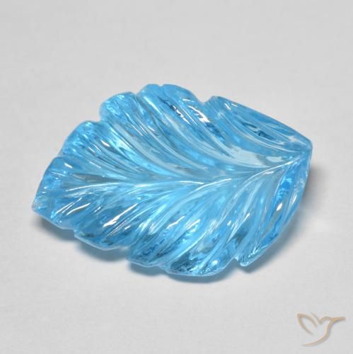 13.67 ct Blue Topaz Stone, Natural Topaz in Carved Leaf Shape for Sale