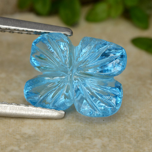 Azul Suizo Topacio Gema - 3.3ct Flor tallada de fantasÃa (ID: 486281)