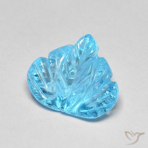 5.55 ct Blue Topaz Stone, Natural Topaz in Carved Leaf Shape for Sale
