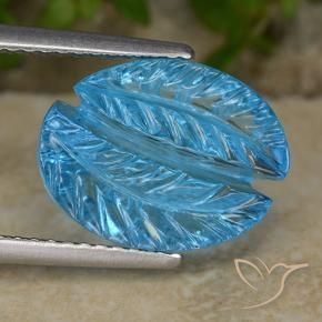 6.69 ct Blue Topaz Stone, Natural Topaz in Fantasy Carved Leaf Shape for Sale
