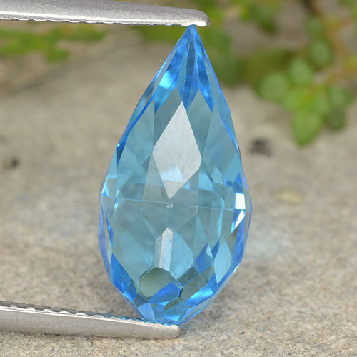 Azur intenso Topacio Gema - 6.5ct Briolette lágrima no perforado (ID: 487358)