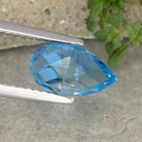 3.59 ct Blue Topaz Stone, Natural Topaz in Undrilled Briolette Teardrop Shape for Sale