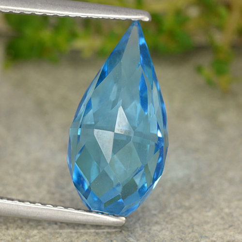 Azur intenso Topacio Gema - 6.4ct Briolette lágrima no perforado (ID: 488716)