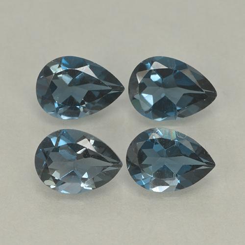 4pc Pear Facet Blue Topaz Lot from Brazil - Weight 3.05ct total / avg. 0.76ct each, Size 7 x 5mm, Color: Deep Navy Blue, Mohs Hardness 8 suitable for daily wear jewelry, November Birthstone, Photo A