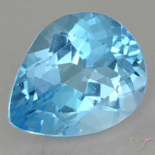 Topazio azzurro svizzero sciolto da 13,09 ct, taglio a pera da 16,8 x 13,4 mm, proveniente dal Brasile, Photo A