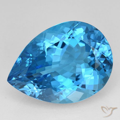 25.79 ct Loose Swiss Blue Topaz, 22 x 16.1 mm Pear Cut From Brazil, Photo A