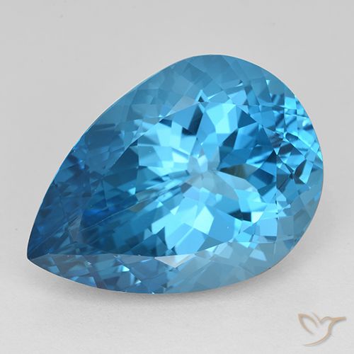 23.7 ct Loose Swiss Blue Topaz, 21.8 x 10.8 mm Pear Cut From Brazil, Photo A