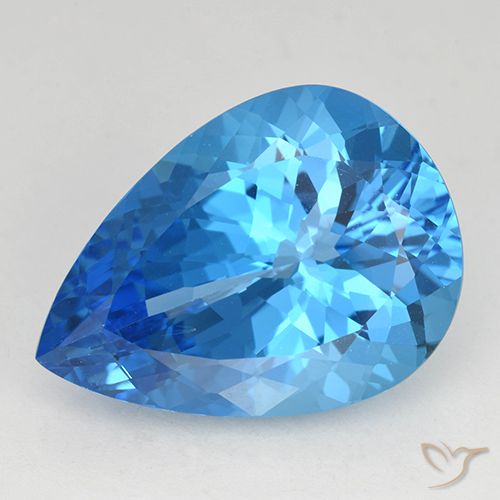 21.51 ct Loose Swiss Blue Topaz, 21.8 x 15.8 mm Pear Cut From Brazil, Photo A