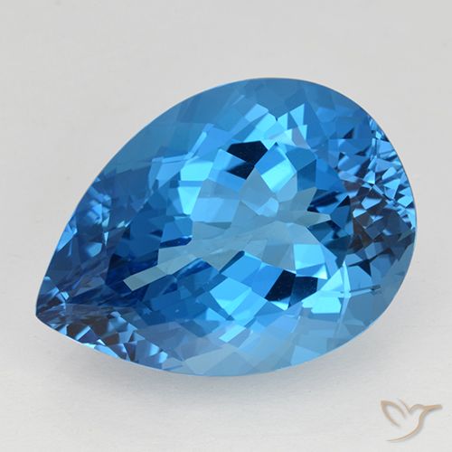 25.31 ct Loose Swiss Blue Topaz, 21.8 x 15.9 mm Pear Cut From Brazil, Photo A