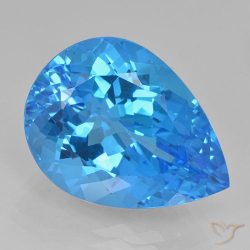 24.2 ct Loose Swiss Blue Topaz, 21.4 x 15.9 mm Pear Cut From Brazil, Photo A