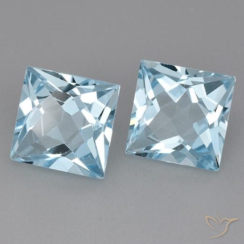 6.31 ctw Blue Topaz Stones, Natural Topaz in Princess-Cut Shape for Sale