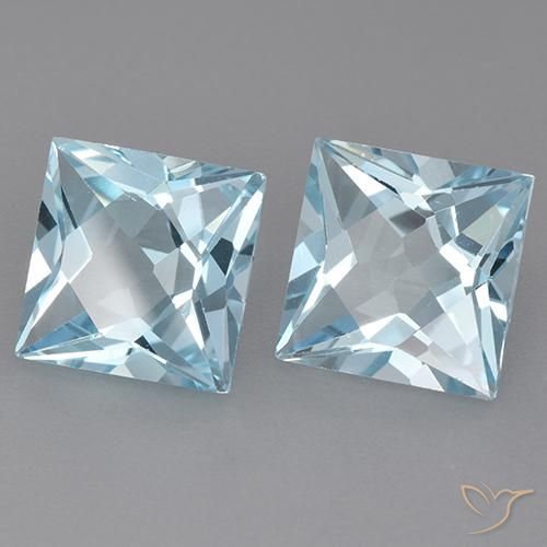 5.92 ctw Blue Topaz Stones, Natural Topaz in Princess-Cut Shape for Sale