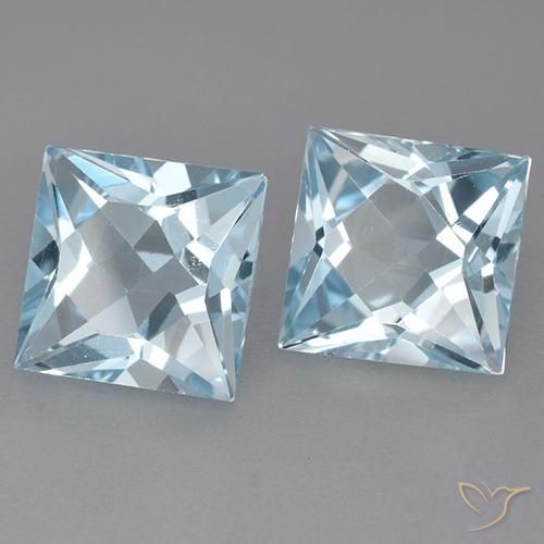 6.29 ctw Blue Topaz Stones, Natural Topaz in Princess-Cut Shape for Sale