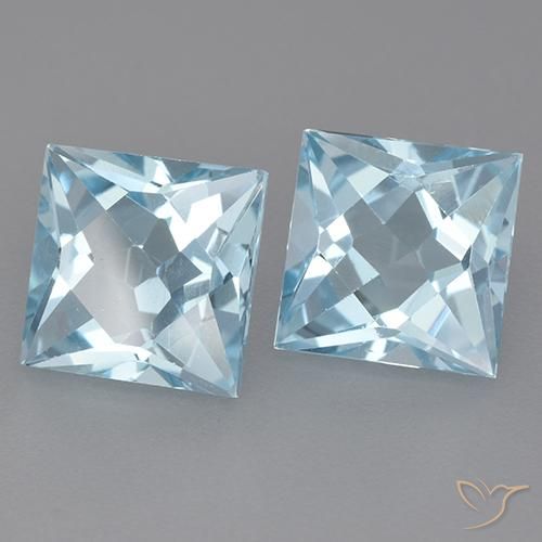 6.58 ctw Blue Topaz Stones, Natural Topaz in Princess-Cut Shape for Sale